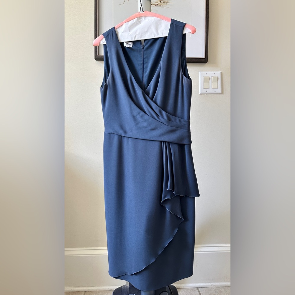 Giorgio Armani Blue Asymmetrical Ruffled Cocktail Dress